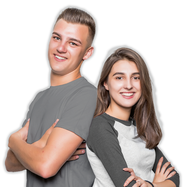 Kontakt zum Systemhaus und Medienagentur Lukrativ symbolisiert durch eine Frau und einen Mann mit Tablet.